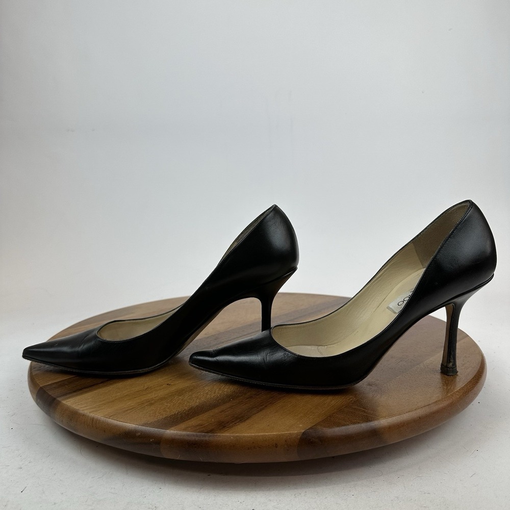 Womens Jimmy Choo Black Kid Leather Eleven Pointed Toe Pumps Heels Size EU 38 - Picture 2 of 14